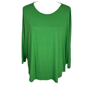 J Jill Wearever Tunic Top Womens Small Oversized Green Dolman Sleeves Asymmetric